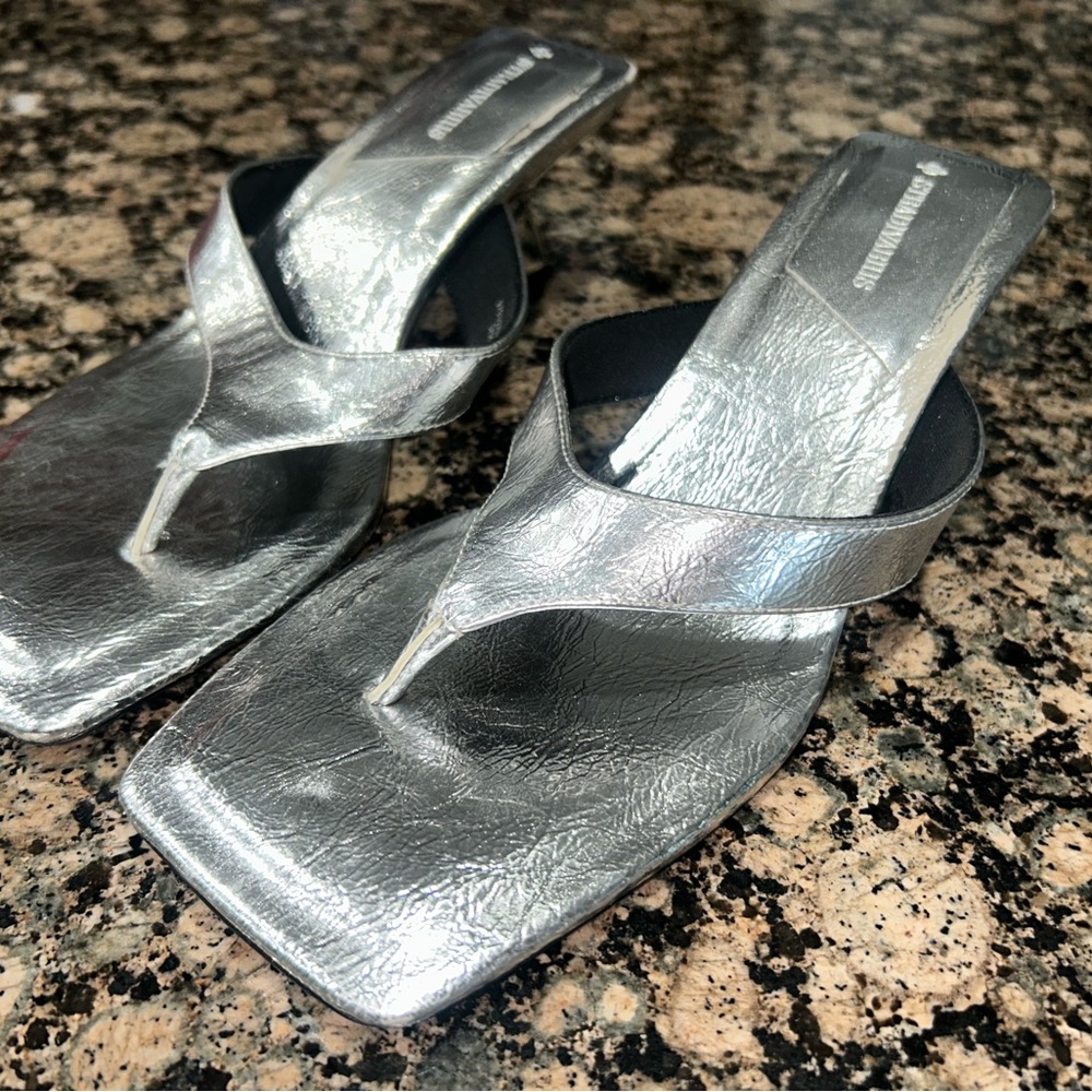 Stradivarius Silver Sandals Metallic Heeled
